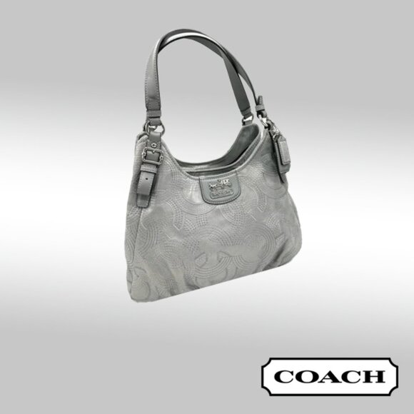 Coach Madison Maggie Stitched Metallic Shoulder Bag – Silver / Grey - Picture 1 of 12